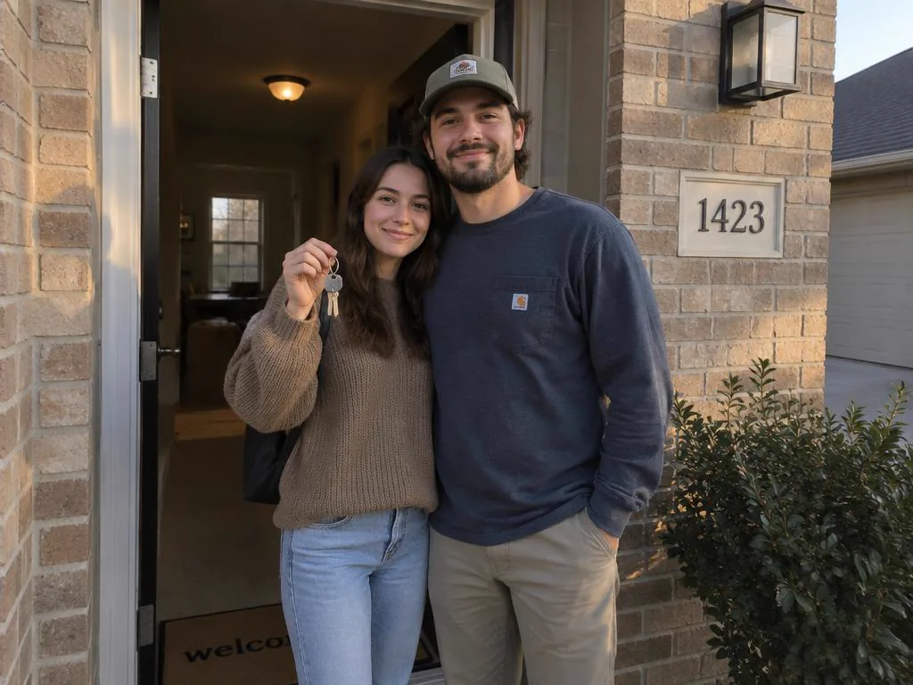 Renters receiving the keys to their new Cypress home